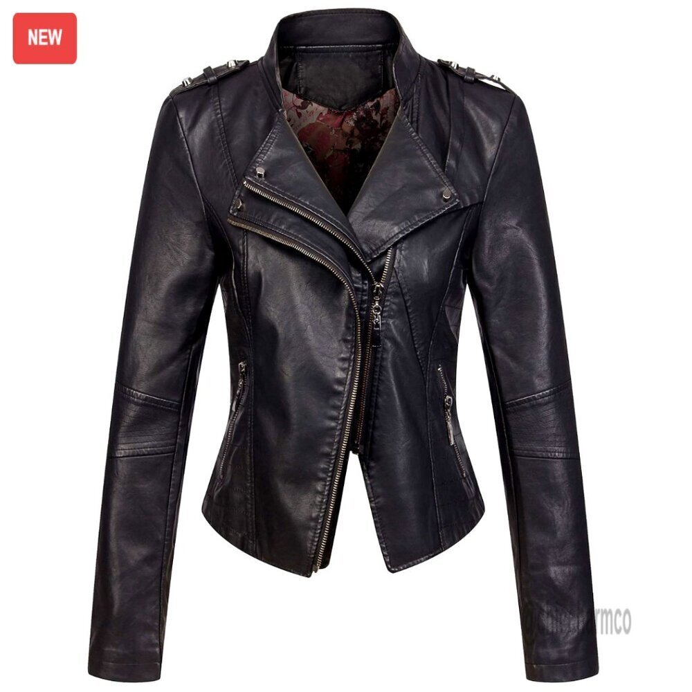 Faux Leather Cropped Moto Jacket Asymmetric Zip Slim Fit Y2K Chic
